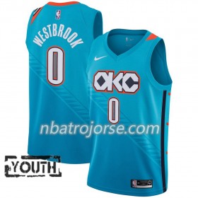 Barn Oklahoma City Thunder Tröja Russell Westbrook 0 2018-19 Nike City Edition Blå Swingman